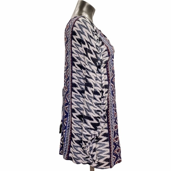 BOHO Aztec Print Keyhole Tassel Toe Poncho Blouse - Picture 5 of 8